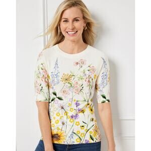 Talbots Floral Sweater 3X Short Sleeve Garden Cotton Blend Feminine‎ Casual